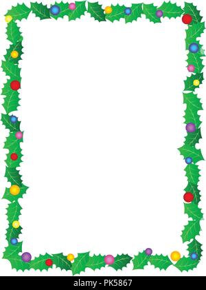 Bella holly xmas frame con holly lascia ,e decorativo ornamenti colorati Illustrazione Vettoriale