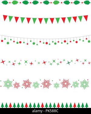 Collezione sui confini di Natale / divisore tra cui grafica holly border, lampadine luci / pattern, alberi di Natale neve e stelle Illustrazione Vettoriale