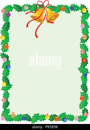 Bella holly xmas frame con foglie di agrifoglio , Natale campane e ornamenti decorativi Illustrazione Vettoriale