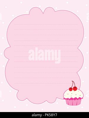 Tortina notepaper background / confine cupcake colorati illustrazioni isolate su rosa chiaro sfondo rigato Illustrazione Vettoriale