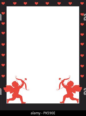 Il giorno di San Valentino border / telaio con due amorini su angoli a piè di pagina Illustrazione Vettoriale