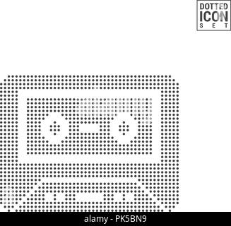 Cassetta Audio modello a punti e la relativa icona. Vecchia musica nastro icona punteggiata isolato su bianco. Sfondo vettoriale, Design modello. Può essere utilizzato per la pubblicità, web e mobile UI. Illustrazione Vettoriale