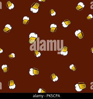 Boccale di birra senza giunture di pattern. Illustrazione Vettoriale. Sfondo marrone. Illustrazione Vettoriale