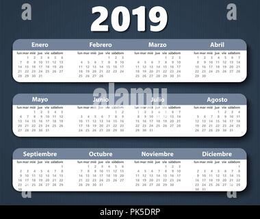 Calendario anno 2018 vettore modello di progettazione in spagnolo. Illustrazione Vettoriale