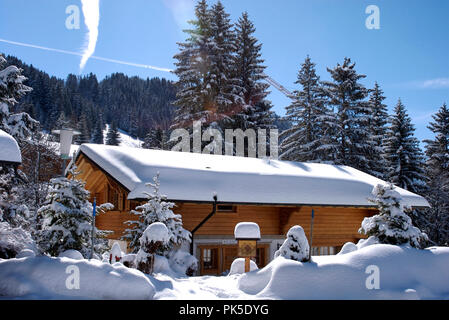 Cottage di legno nelle Alpi Svizzere Foto Stock