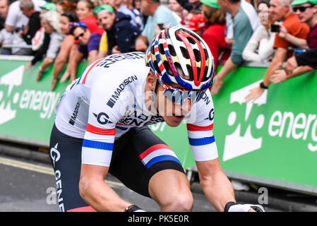 Connor Swift di Madison Genesi racing all'OVO Energy Tour della Gran Bretagna cycle race, stadio 8, London, Regno Unito Foto Stock