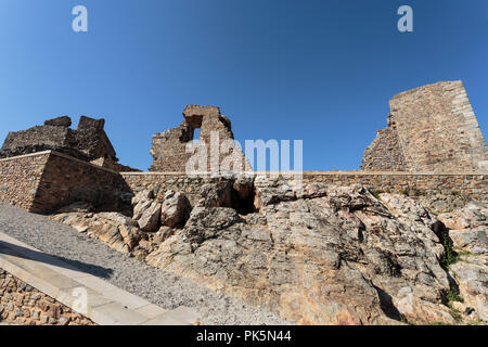 Dettaglio del palazzo in rovina di Christopher Moura (Cristovao de Moura) nello storico villaggio di Castelo Rodrigo, Portogallo Foto Stock