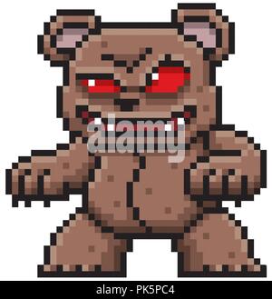 Illustrazione Vettoriale di Cartoon Monster Orso - design di Pixel Illustrazione Vettoriale