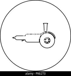 Il bulgaro sega circolare elettrica smerigliatrice angolare con dischi hand-held icona di colore nero in tondo tondo delineare vettore I Illustrazione Vettoriale