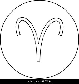 Aries icona simbolo di colore nero in tondo tondo delineare vettore I Illustrazione Vettoriale