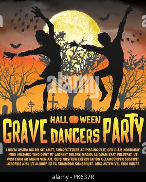 Una silhouette di halloween grave ballerini parte poster Illustrazione Vettoriale