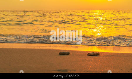 Calma la frantumazione d'onda durante il tramonto Foto Stock