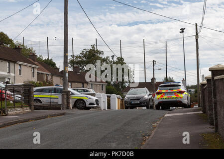 Cork, Irlanda. 11 Settembre, 2018. Bambino in condizioni critiche dopo impigliarsi reciprocamente nella finestra persiane, Cork City. Intorno 12:30 Oggi Gardai strade chiuse in tutta la città per farne due ambulanze che erano provenienti da Delaney Park station wagon di alloggiamento nella collina di Dublino. I vicini hanno detto di un piccolo bambino aveva impigliarsi nella cordicella da ciechi della finestra e si era affrettato in ospedale in condizioni critiche. I membri di un Gardai e Forensics è apparso sulla scena subito dopo le ambulanze avevano lasciato. Credito: Damian Coleman/Alamy Live News. Foto Stock