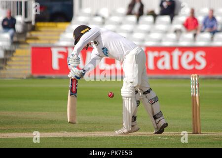 Chester le street, Inghilterra, 11 settembre 2018. Ben Brown, wicketkeeper e capitano, alla battuta per Sussex contro Durham nella contea di Specsavers campionato a Emirates Riverside, Chester le Steet. Credito: Colin Edwards/Alamy Live News. Foto Stock