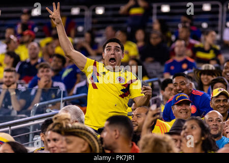 East Rutherford, NJ, Stati Uniti d'America. 11 Settembre, 2018. Il Colombiano fedeli sono in vigore per la loro cordiale contro l'Argentina a Metlife Stadium. © Ben Nichols/Alamy Live News. Foto Stock