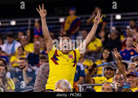East Rutherford, NJ, Stati Uniti d'America. 11 Settembre, 2018. Il Colombiano fedeli sono in vigore per la loro cordiale contro l'Argentina a Metlife Stadium. © Ben Nichols/Alamy Live News. Foto Stock