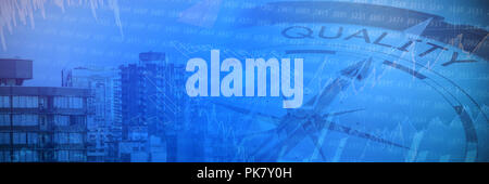 Immagine composita della qualità del testo con grafici e bussola di navigazione Foto Stock