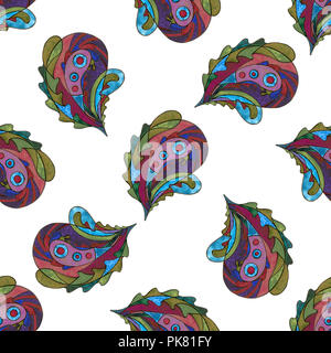 Paisley foglie dipinte a mano modello senza giunture. Acquerello astratto di foglie stilizzate sullo sfondo. Texture moderna per la superficie di progettazione, tessile, la carta di avvolgimento Foto Stock