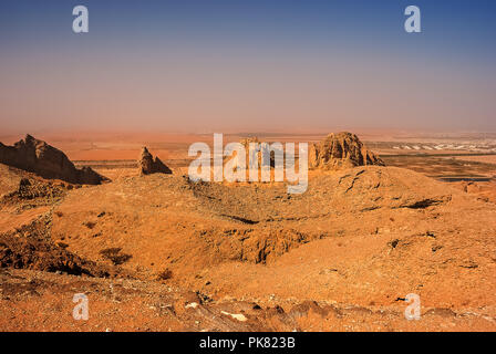 La vista dal picco di Jebel Hafeet ad Al Ain Emirati Arabi Uniti Foto Stock