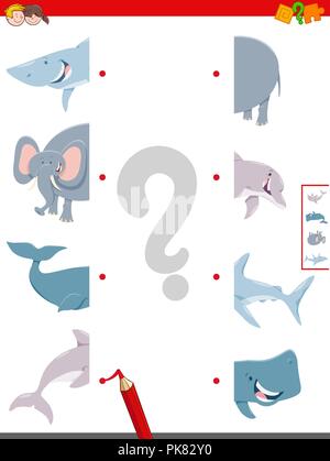 Cartoon illustrazione del gioco educativo dei semistampi combacianti di caratteri di origine animale Illustrazione Vettoriale