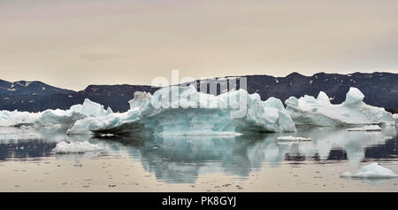 Iceberg galleggianti in acqua al largo della costa della Groenlandia. Natura e paesaggi della Groenlandia. Foto Stock