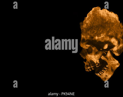 Abstract classica fiery potente demon skull su sfondo nero Foto Stock