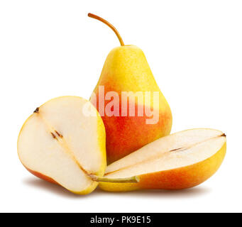 Fette di pere giallo percorso isolato Foto Stock
