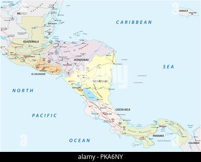 Vettore mappa stradale degli stati dell America centrale. Illustrazione Vettoriale