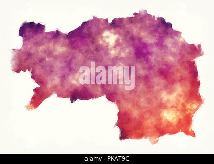 Stiria stato federale Mappa acquerello di Austria davanti a uno sfondo bianco Foto Stock