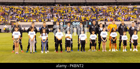 East Rutherford, Stati Uniti. Undicesimo Sep, 2018. Cerimonia di apertura con il team Argentina per la partita amichevole tra Argentina e la Colombia a MetLife Stadium Credito: Lev Radin/Pacific Press/Alamy Live News Foto Stock