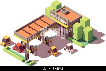 Vector isometrica della stazione di gas Illustrazione Vettoriale