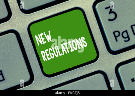 Testo della scrittura di nuovi regolamenti. Concetto significato Regolamento controllo dell'attività di solito utilizzato per le regole.. Foto Stock