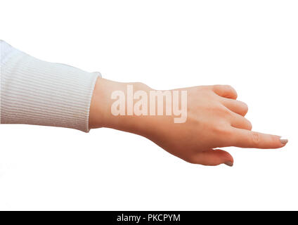 Più caucasico femmina gesti delle mani isolate su uno sfondo bianco, set di mani femminili Foto Stock