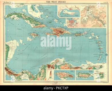 Mappa geografica delle Indie Occidentali. Artista: sconosciuto. Foto Stock