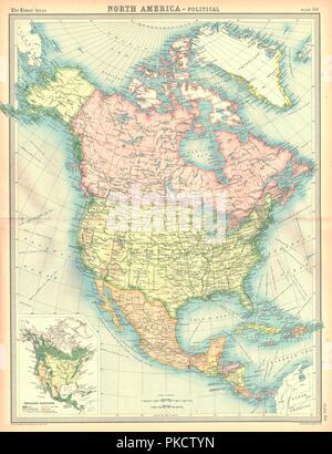 Mappa politico del Nord America. Artista: sconosciuto. Foto Stock
