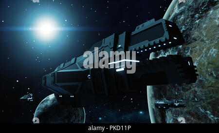 Cargo futuristica navicella spaziale in cosmic scena 3D rendering Foto Stock