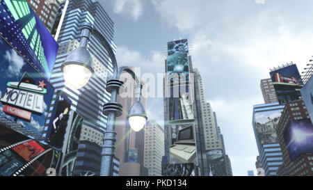 City scape in Time Square di New York Manhattan. Il rendering 3D Foto Stock