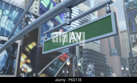 Animata di close-up di cartello stradale su Time Square di New York Manhattan. Il rendering 3D Foto Stock