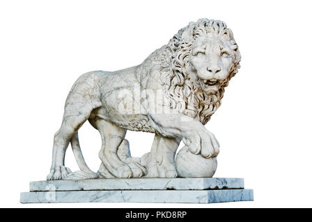 Lion statua isolata su uno sfondo bianco Foto Stock