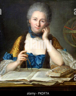 Émilie du Châtelet, Gabrielle Émilie Le Tonnelier de Breteuil, marchesa du Châtelet (1706-1749), francese matematico e fisico. La pittura di Maurice Quentin de La Tour Foto Stock