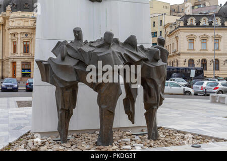 Il Memoriale di rinascita, Piazza della Rivoluzione, con l'ex comitato centrale edificio, Bucarest, Romania. Foto Stock