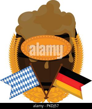 Oktoberfest etichetta con una coppia di bandiere. Illustrazione Vettoriale design Illustrazione Vettoriale