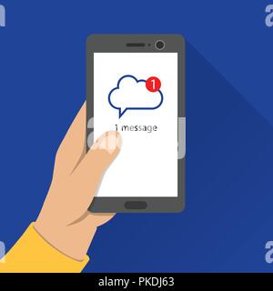 I messaggi di notifica. Un messaggio di posta ricevuto sullo smartphone. Il cloud in chat applicazione. Illustrazione Vettoriale