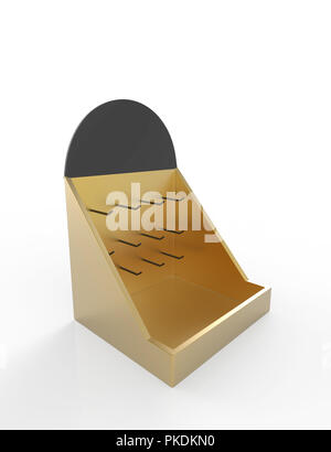 Telefono accessorio display stand, retail display stand con gancio per prodotto , display sorge isolato su sfondo bianco. 3d illustrazione Foto Stock