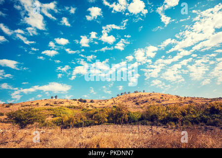 Paesaggio di montagna con il blu del cielo. Alture del Golan, Israele Foto Stock