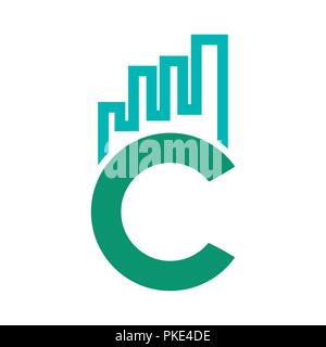 Abstract lettera C del marketing e della finanza logo design agli elementi del modello abstract lettera C con barra di marketing. Business corporate lettera C logo design v Illustrazione Vettoriale