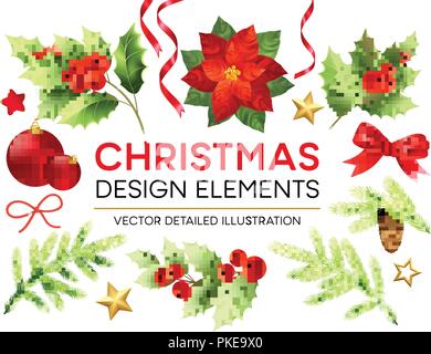 Natale design set di elementi Illustrazione Vettoriale