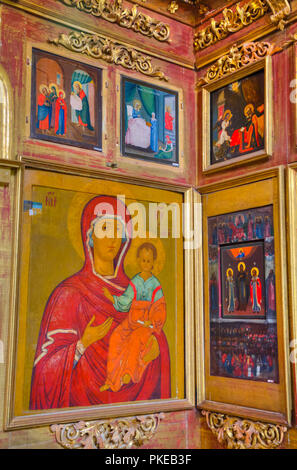 Icone, Chiesa del principe Demitry il martire, Golden Ring; Uglich, Krasnojarsk, Russia Foto Stock