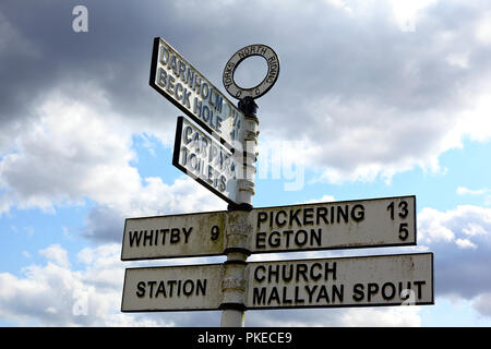 Cartello stradale in Goathland villaggio sulla North Yorkshire Moors Foto Stock