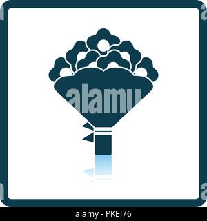 Bouquet di fiori icona con legato prua. Ombra di design di riflessione. Illustrazione Vettoriale. Illustrazione Vettoriale